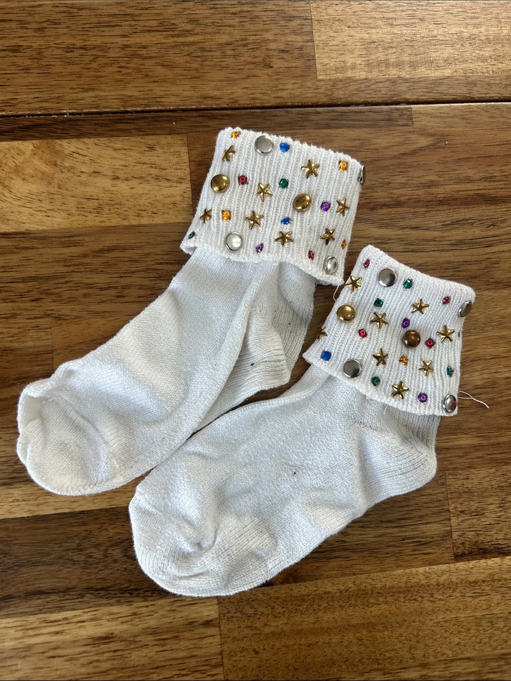 Vintage Girls Bedazzled White Fold-Over Socks